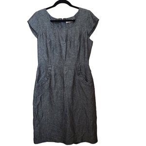 Calvin Klein Linen Dress Women sz 8  Rayon Midi A-Line Pockets Business Gray